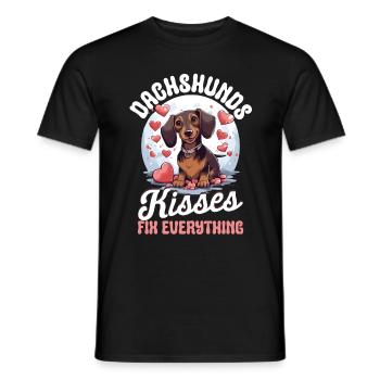 Dachshund kisses Fix everything Sausage Dog Wiener - Men's T-Shirt - black - Front - AI Model Male 178 light (178cm)