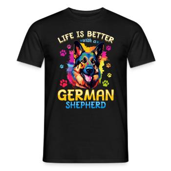 La vie d’un chien de compagnie est meilleure avec un berger allemand - T-shirt homme - noir - Devant - AI Model Male 178 light (178cm)