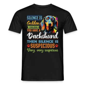 Dachshund wiener sausage dog Silence is Golden - Männer T-Shirt - Schwarz - Vorne - AI Model Male 178 light (178cm)