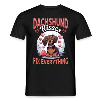 Wiener sausage dog Dachshund kisses Fix everything - Männer T-Shirt - Schwarz - Vorne - AI Model Male 178 light (178cm)