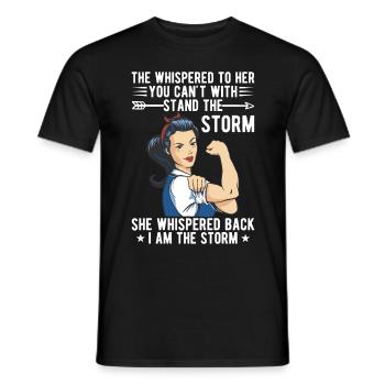 They whispered that they didn't want to talk to the stormwomen. - Men's T-Shirt - black - Front - AI Model Male 178 light (178cm)