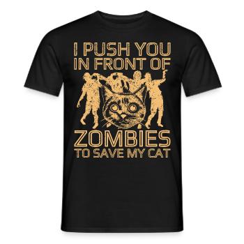 Des zombies qui fuient pour sauver mon chat - T-shirt homme - noir - Devant - AI Model Male 178 light (178cm)