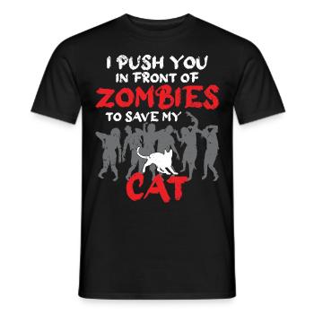 Des zombies qui fuient pour sauver mon chat - T-shirt homme - noir - Devant - AI Model Male 178 light (178cm)