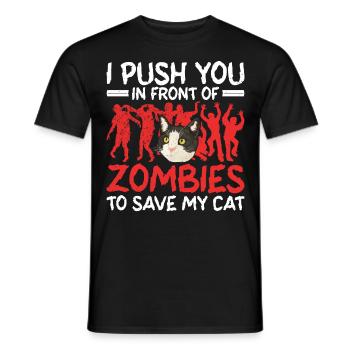 Des zombies qui fuient pour sauver mon chat - T-shirt homme - noir - Devant - AI Model Male 178 light (178cm)