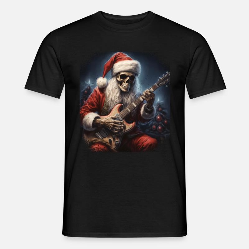 Santa Skelett Weihnachtsmann spielt e-Gitarre - Männer T-Shirt - Schwarz
