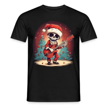 funny santa skeleton santa claus electric guitar - Men's T-Shirt - black - Front - AI Model Male 178 light (178cm)