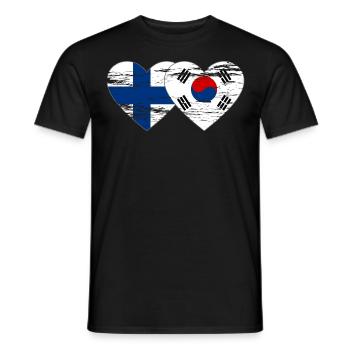 Finlande Corée du Sud drapeau coeur utilisé - T-shirt homme - noir - Devant - AI Model Male 178 light (178cm)