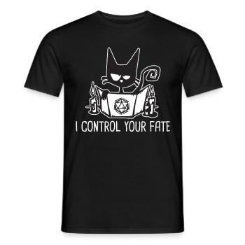I CONTROL YOUR FATE Funny Role Playing Cat RPG - Men's T-Shirt - black - Front - AI Model Male 178 light (178cm)