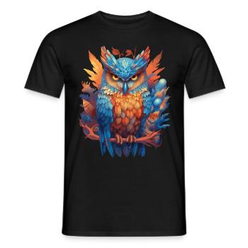 Eule Vogel Natur Blumen Mystisch Bunt Kunst Motiv - Männer T-Shirt - Schwarz - Vorne - AI Model Male 178 light (178cm)