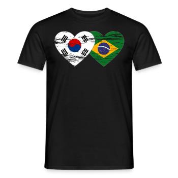 South Korea Brazil Flag Heart Used - Men's T-Shirt - black - Front - AI Model Male 178 light (178cm)
