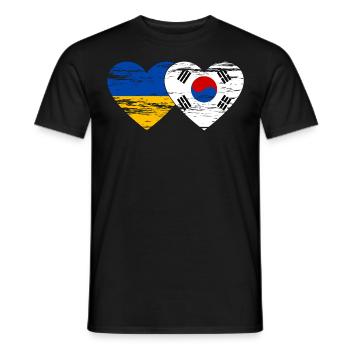 Ukraine Südkorea Flagge Herz used - Männer T-Shirt - Schwarz - Vorne - AI Model Male 178 light (178cm)