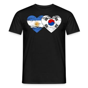 Argentina South Korea Flag Heart Used - Men's T-Shirt - black - Front - AI Model Male 178 light (178cm)