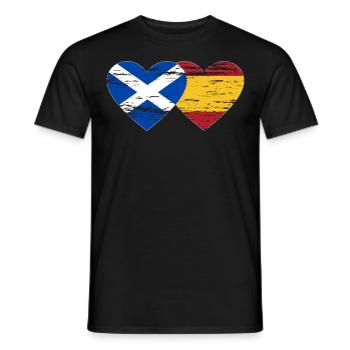 Scotland Spain Flag Heart Used - Men's T-Shirt - black - Front - AI Model Male 178 light (178cm)