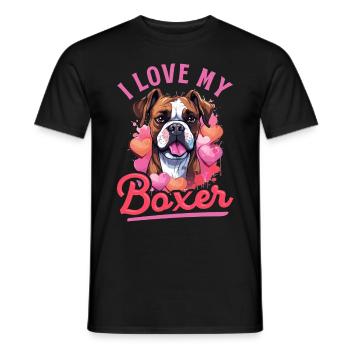 Boxer chien race animal de compagnie - J’aime mon boxer - T-shirt homme - noir - Devant - AI Model Male 178 light (178cm)