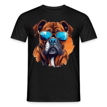 Boxer chien de race animal de compagnie avec lunettes de soleil - T-shirt homme - noir - Devant - AI Model Male 178 light (178cm)