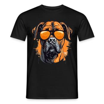 Boxer chien de race animal de compagnie avec lunettes de soleil - T-shirt homme - noir - Devant - AI Model Male 178 light (178cm)