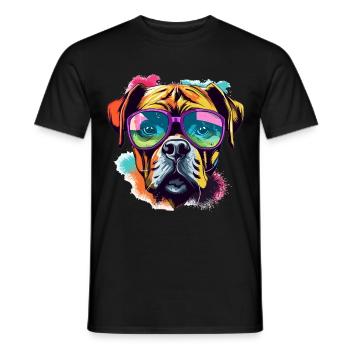 Boxer Dog Breed Pet Sunglasses Pop Art Colorful - Männer T-Shirt - Schwarz - Vorne - AI Model Male 178 light (178cm)