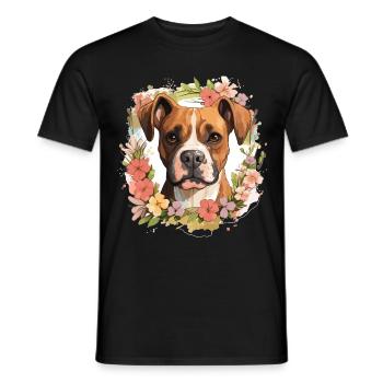 Boxer Dog Breed Pet - Cute Graphic with Flowers - Men's T-Shirt - black - Front - AI Model Male 178 light (178cm)