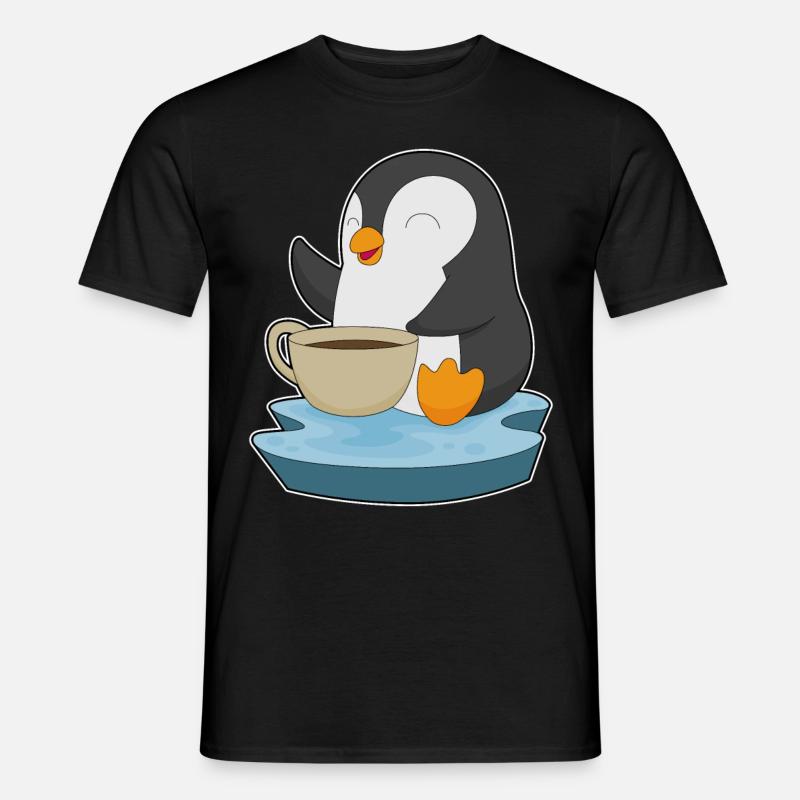 Pinguin Kaffee Tasse - Männer T-Shirt - Schwarz
