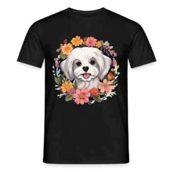 Maltese Dog Breed Pet Cute Graphic with Flowers - Men's T-Shirt - black - Front - AI Model Male 178 light (178cm)