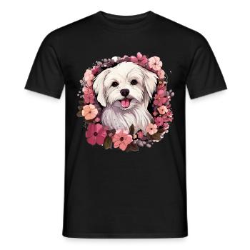 Maltese Dog Breed Pet Cute Graphic with Flowers - Men's T-Shirt - black - Front - AI Model Male 178 light (178cm)