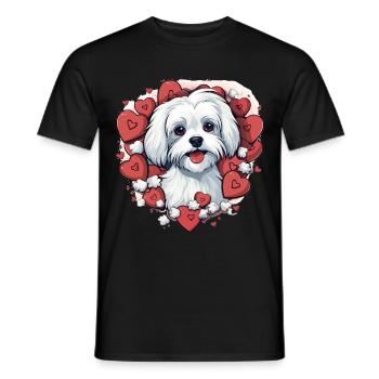 Maltese Dog Breed Pet Cute Graphic with Hearts - Men's T-Shirt - black - Front - AI Model Male 178 light (178cm)