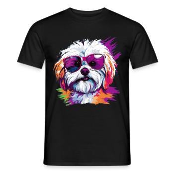Maltese Dog Breed Pet with Sunglasses Pop Art - Men's T-Shirt - black - Front - AI Model Male 178 light (178cm)