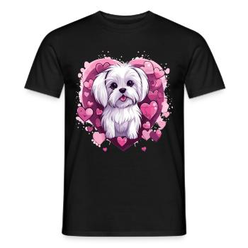 Maltese Dog Breed Pet Cute Graphic with Hearts - Men's T-Shirt - black - Front - AI Model Male 178 light (178cm)