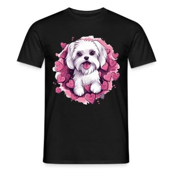 Maltese Dog Breed Pet Cute Graphic with Hearts - Men's T-Shirt - black - Front - AI Model Male 178 light (178cm)