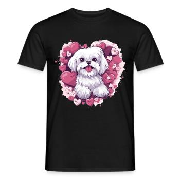 Maltese Dog Breed Pet Cute Graphic with Hearts - Men's T-Shirt - black - Front - AI Model Male 178 light (178cm)