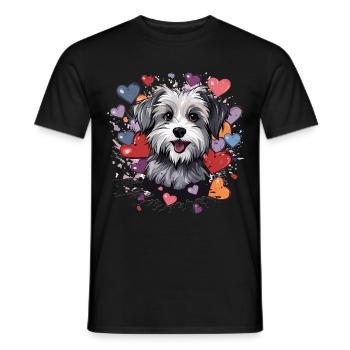 Morkie chien race animal mignon graphique avec des coeurs - T-shirt homme - noir - Devant - AI Model Male 178 light (178cm)