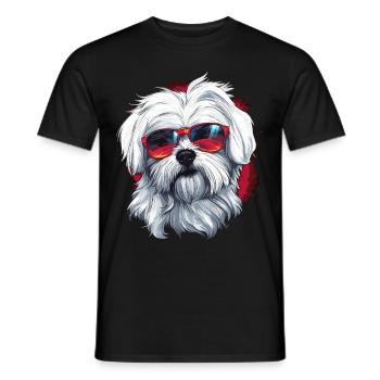 Maltese Dog Breed Pet with Sunglasses - Männer T-Shirt - Schwarz - Vorne - AI Model Male 178 light (178cm)