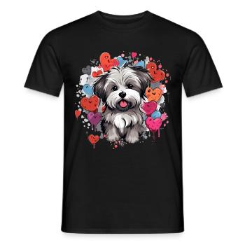 Morkie chien race animal mignon graphique avec des coeurs - T-shirt homme - noir - Devant - AI Model Male 178 light (178cm)
