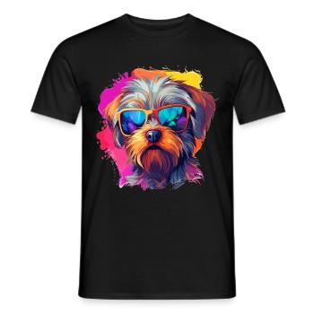 Morkie Dog Breed Colorful Pop Art with sunglasses - Men's T-Shirt - black - Front - AI Model Male 178 light (178cm)