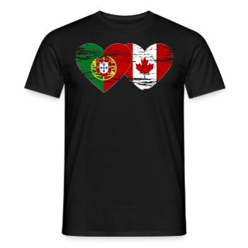 Coeur de drapeau du Portugal Canada utilisé - T-shirt homme - noir - Devant - AI Model Male 178 light (178cm)