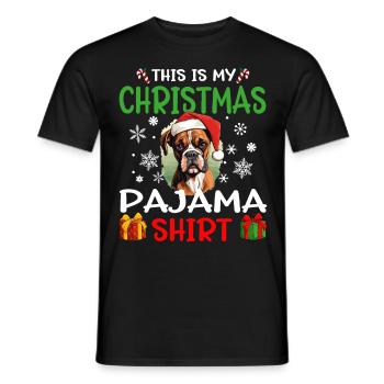 Boxer chien Noël pyjama joyeux Noël - T-shirt homme - noir - Devant - AI Model Male 178 light (178cm)