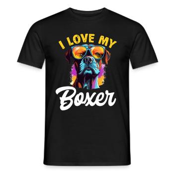 Boxer chien race animal de compagnie - J’aime mon boxer - T-shirt homme - noir - Devant - AI Model Male 178 light (178cm)