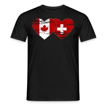 Canada Suisse Drapeau Coeur Utilisé - T-shirt homme - noir - Devant - AI Model Male 178 light (178cm)
