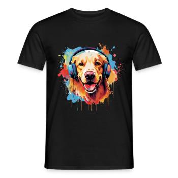 Bunter Golden Retriever mit Kopfhörer - Männer T-Shirt - Schwarz - Vorne - AI Model Male 178 light (178cm)
