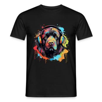 Chien Terre-Neuve avec des écouteurs éclaboussures de peinture - T-shirt homme - noir - Devant - AI Model Male 178 light (178cm)