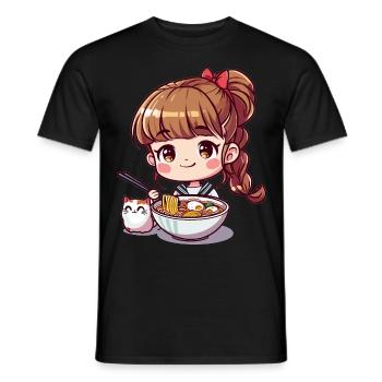 Ramen Cat Lover Cute Anime Girl Eating Ramen Otaku - Männer T-Shirt - Schwarz - Vorne - AI Model Male 178 light (178cm)