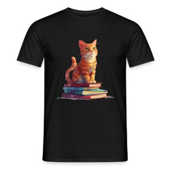 Cats and Books Reading Bookworm Funny & Cut - Men's T-Shirt - black - Front - AI Model Male 178 light (178cm)