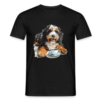 Bernedoodle chien de race animal de compagnie Bernedoodle avec café - T-shirt homme - noir - Devant - AI Model Male 178 light (178cm)