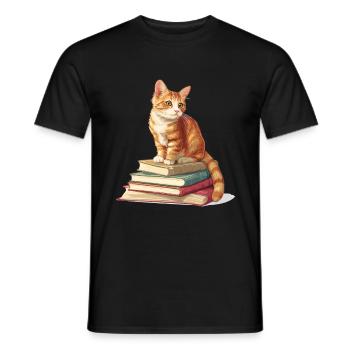 Cats and Books Reading Bookworm Funny & Cute - Men's T-Shirt - black - Front - AI Model Male 178 light (178cm)