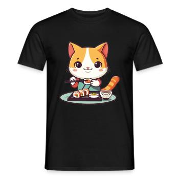 Chats et Sushi Japonais Nourriture Chaton Kawaii Anime - T-shirt homme - noir - Devant - AI Model Male 178 light (178cm)