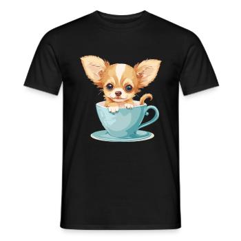 Cute Chihuahua with a Cup of Coffee Chiwawa - Männer T-Shirt - Schwarz - Vorne - AI Model Male 178 light (178cm)