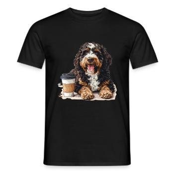 Bernedoodle chien de race animal de compagnie Bernedoodle avec café - T-shirt homme - noir - Devant - AI Model Male 178 light (178cm)
