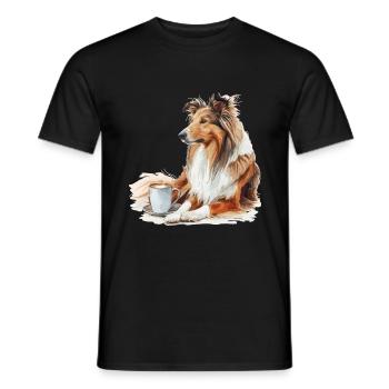 Shetland Sheepdog Sheltie Coffee Dog Breed Pet - Men's T-Shirt - black - Front - AI Model Male 178 light (178cm)