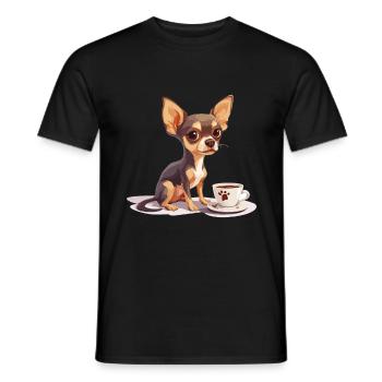 Cute Chihuahua with a Cup of Coffee Chiwawa - Men's T-Shirt - black - Front - AI Model Male 178 light (178cm)