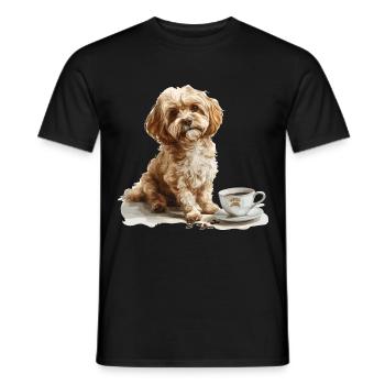 Maltipoo mignon avec une tasse de café Maltipoo - T-shirt homme - noir - Devant - AI Model Male 178 light (178cm)